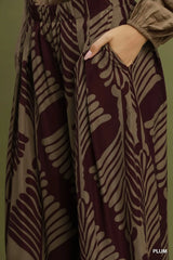 UMGEE Abstract Botanical Print Wide Leg Pants