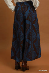 UMGEE Abstract Botanical Print Wide Leg Pants