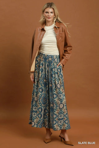 Bohemian Floral Print Wide Leg Pants