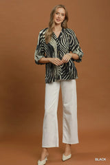 UMGEE Zebra Print Button Front Balloon Sleeve Top