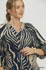 UMGEE Zebra Print Button Front Balloon Sleeve Top