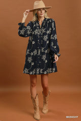 UMGEE Floral Print Ruffle Button-Front Dress