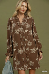 UMGEE Floral Print Ruffle Button-Front Dress