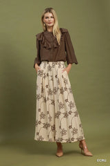 UMGEE Floral Line Print Wide Leg Pants
