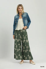 UMGEE Floral Line Print Wide Leg Pants