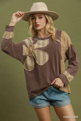UMGEE Mineral Wash Floral Patchwork Long Sleeve Top