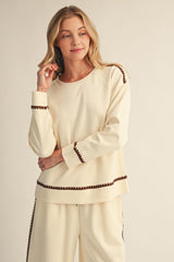 Embroidered Scallop Accent Sweatshirt