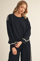 Embroidered Scallop Accent Sweatshirt