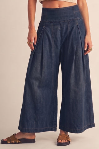 Wide-leg Chambray Palazzo Pants