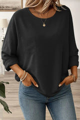 Solid Color Round Neck Long Sleeved Top
