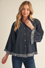 Frayed Edge Button Down Washed Denim Top