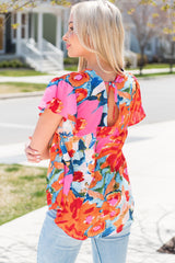 Abstract Floral Flutter Sleeve Top