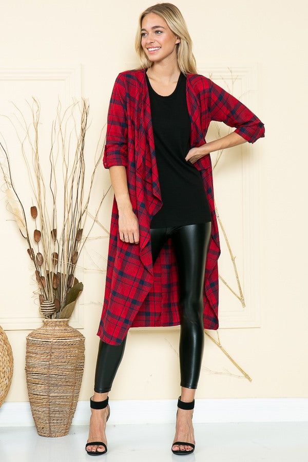 Plaid Cardigan with Roll-up Sleeve