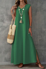 V-neck Sleeveless Slit Maxi Dress