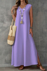 V-neck Sleeveless Slit Maxi Dress