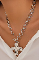 Notable Hammered Cross Front Toggle Necklace