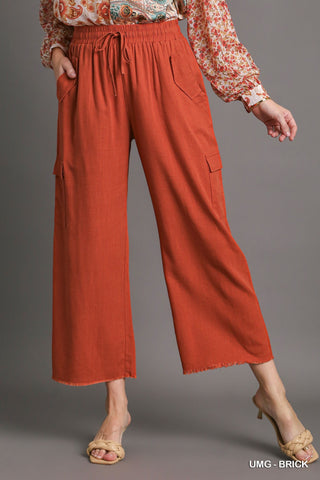 Linen Blend Cargo Pant with Pockets/Fray Hem