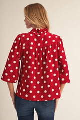 Ruffled Neckline Polka Dot Blouse