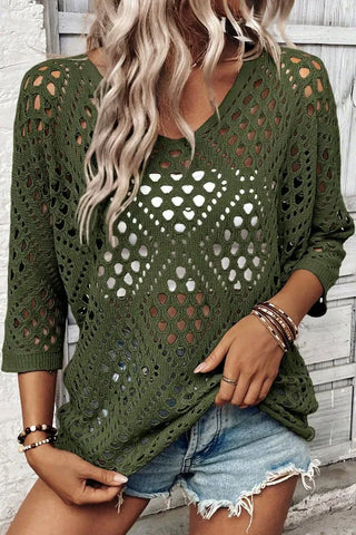 V-Neck Hollow Knit Sweater