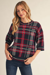 Plaid Pattern Comfy Sweater Top