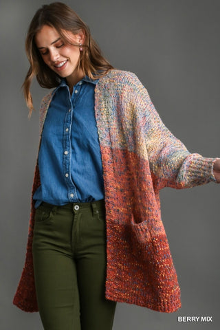 Gradient Open Front Cardigan with Side Pockets