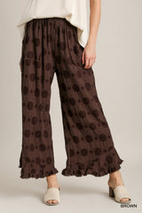 Dotted Ruffle Trim Pants with Pockets