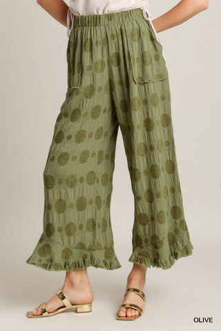 Dotted Ruffle Trim Pants with Pockets