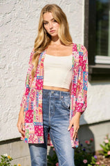 Magenta Patchwork Cardigan