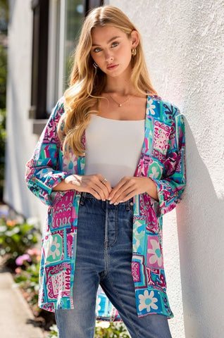 Blue Flower Patchwork Cardigan
