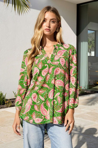 Kelly Green Paisley Lizzy Top