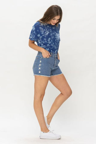 Judy Blue Embroidered Star Cut Off Shorts