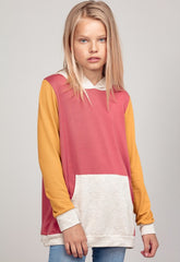 GIRLS French Terry Color Block Hoodie with Front Pocket