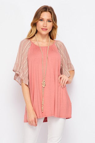 ROSE WIDE FLARED SLEEVE BLOUSE TOP