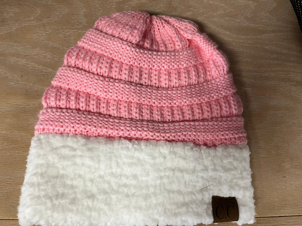 Pink/White Sherpa Lined Beanie