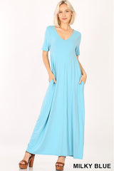VNECK SS MAXI POCKET DRESS