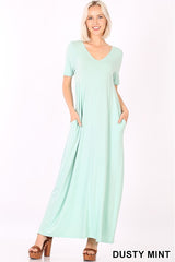 VNECK SS MAXI POCKET DRESS