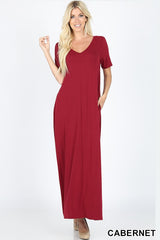 VNECK SS MAXI POCKET DRESS