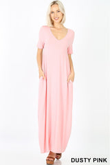 VNECK SS MAXI POCKET DRESS