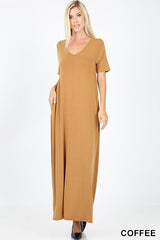 VNECK SS MAXI POCKET DRESS