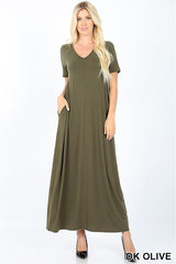 VNECK SS MAXI POCKET DRESS