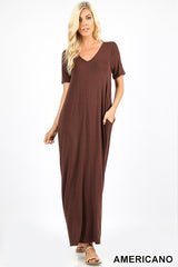 VNECK SS MAXI POCKET DRESS
