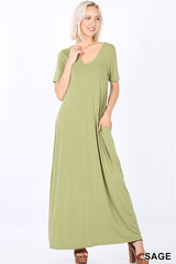 VNECK SS MAXI POCKET DRESS