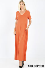 VNECK SS MAXI POCKET DRESS