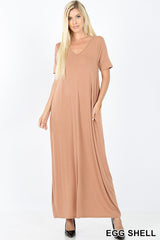 VNECK SS MAXI POCKET DRESS