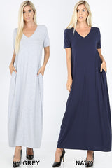 VNECK SS MAXI POCKET DRESS