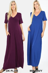 VNECK SS MAXI POCKET DRESS