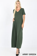 VNECK SS MAXI POCKET DRESS