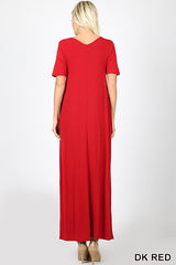 VNECK SS MAXI POCKET DRESS