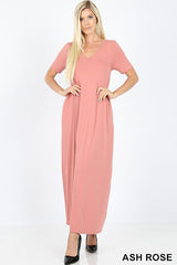 VNECK SS MAXI POCKET DRESS