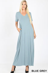 VNECK SS MAXI POCKET DRESS